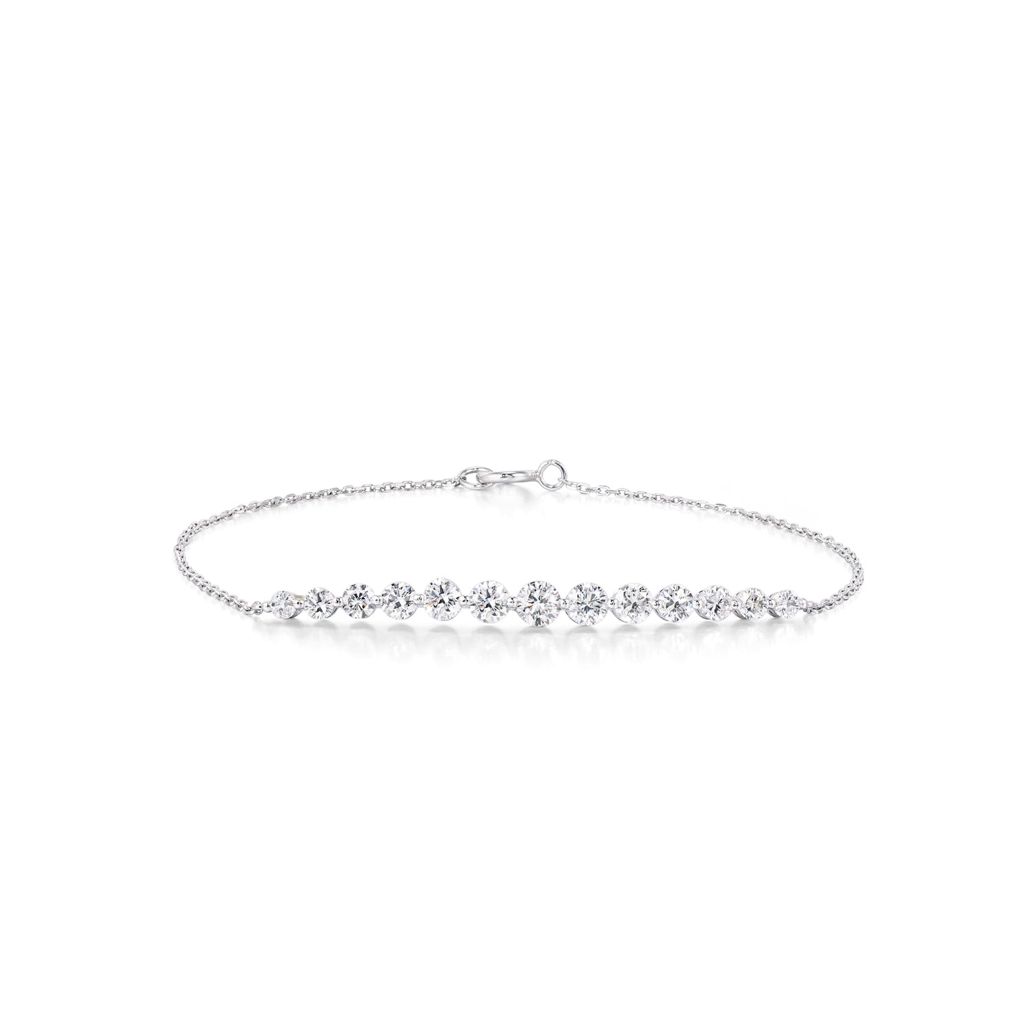 Face view Tennis Diamond Bracelet line of round diamonds in Platinum | Claire | Elora