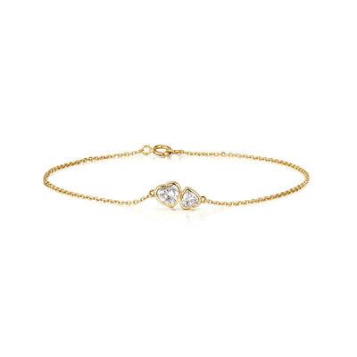 Face view Toi et Moi Heart Diamond Bracelet in 14k/18k Yellow Gold | Alice | Elora
