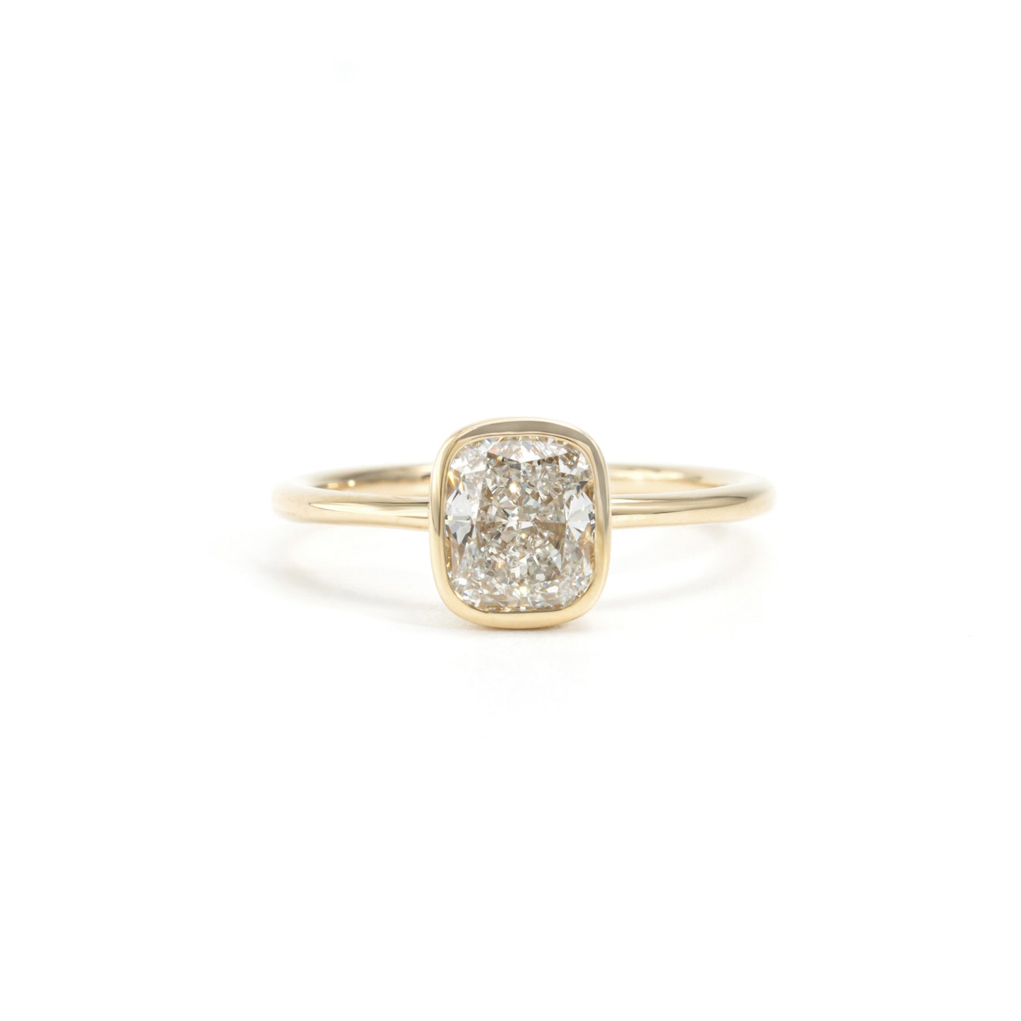 Face view of Hazel Cushion Cut Lab Grown Diamond Bezel Ring in 14K Gold