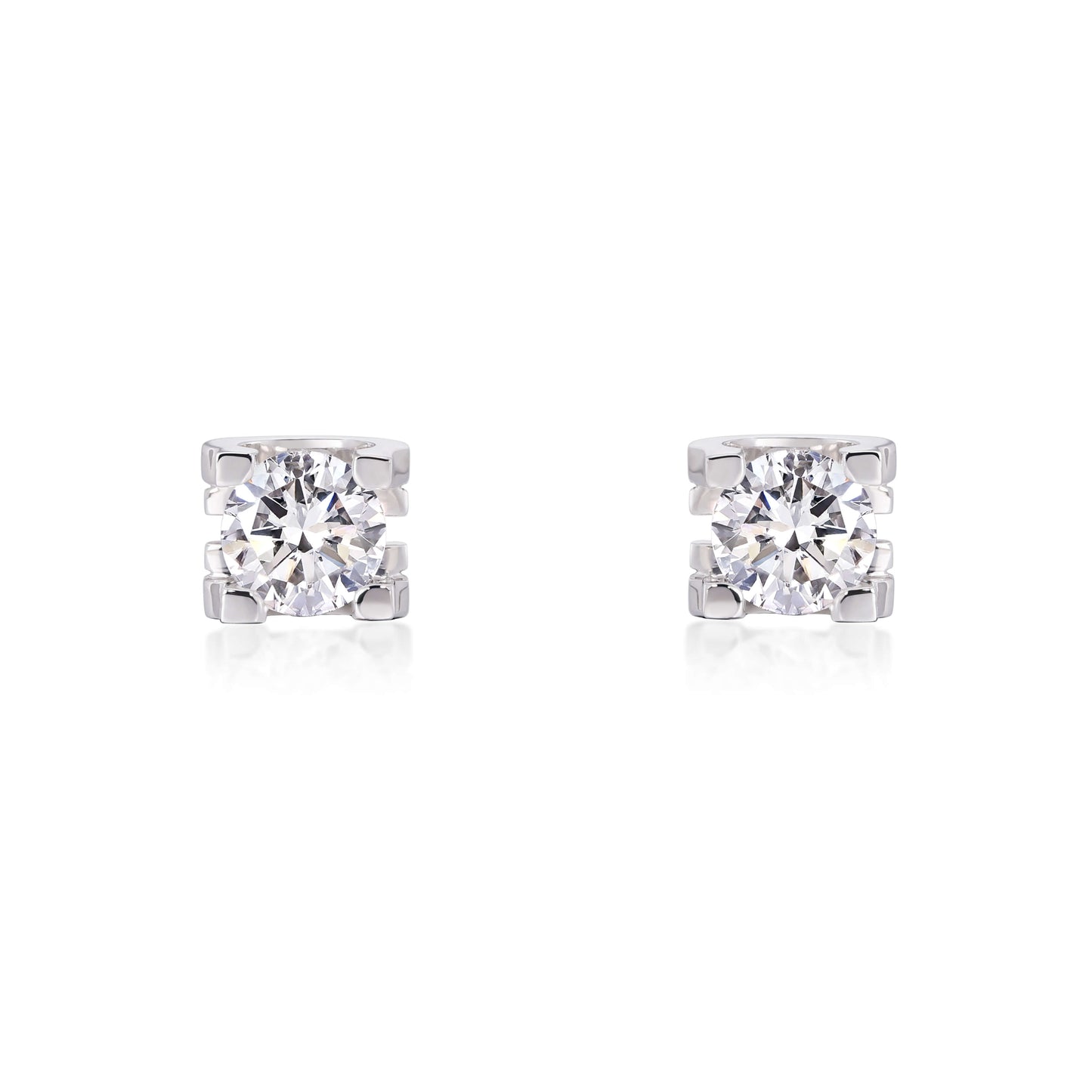 Face view of Modern Bar Set Round Diamond Stud Earrings | Elora
