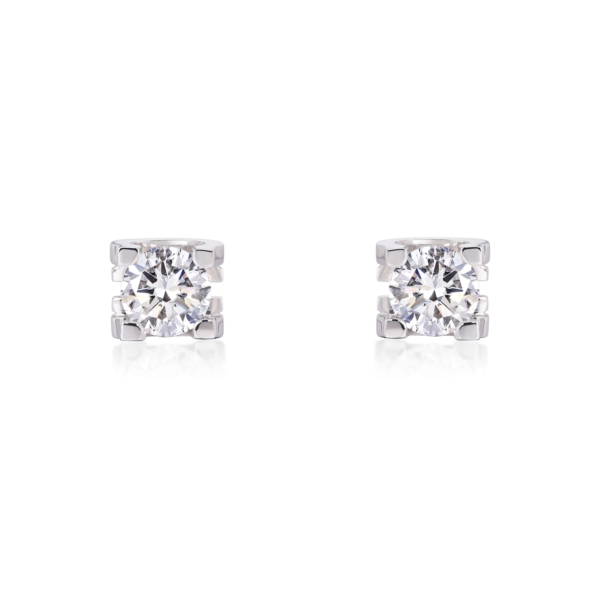 Face view of Modern Bar Set Round Diamond Stud Earrings | Elora