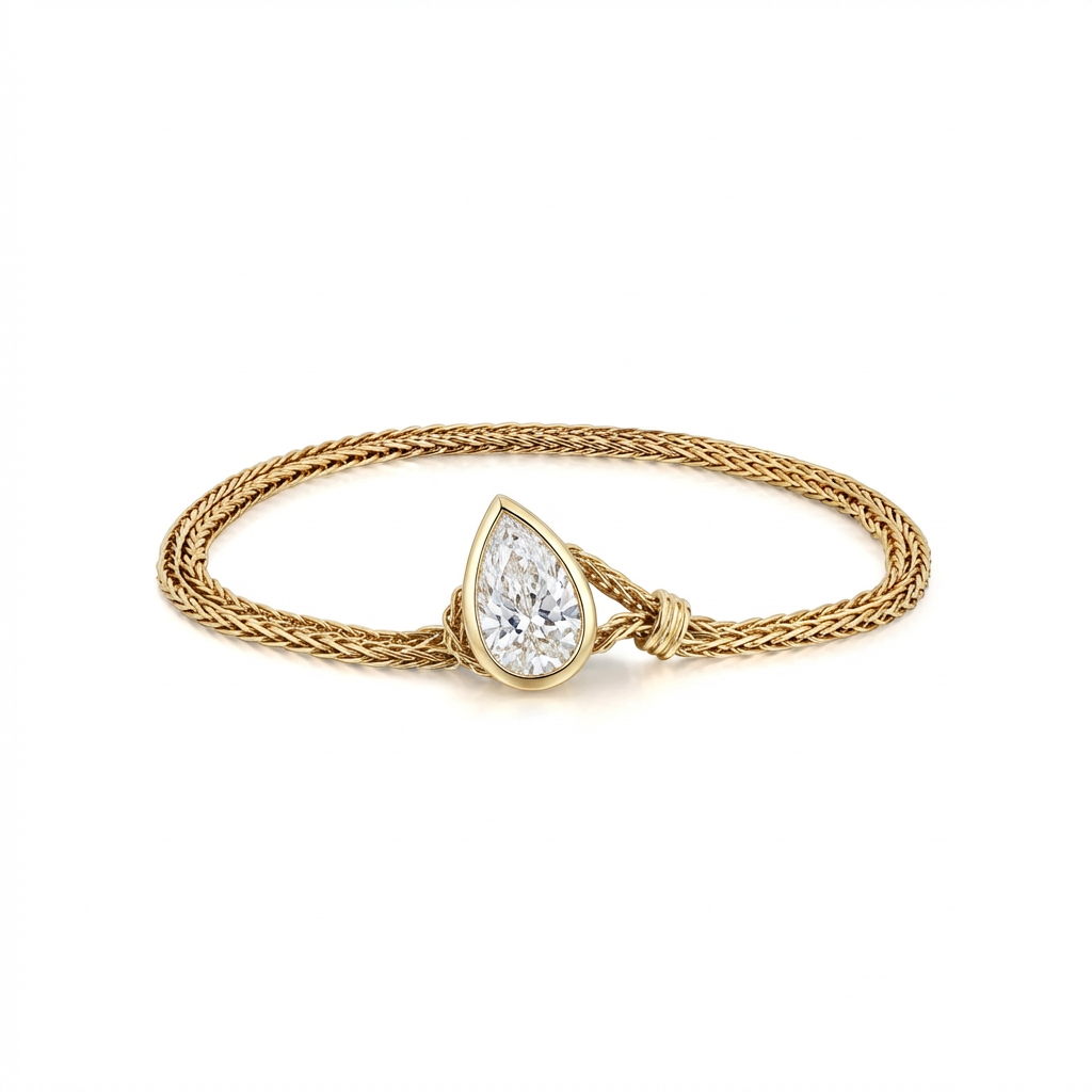 Faith-Pear Cut Lab Grown Diamond Bracelet featuring a pear-cut diamond set in a gold chain.