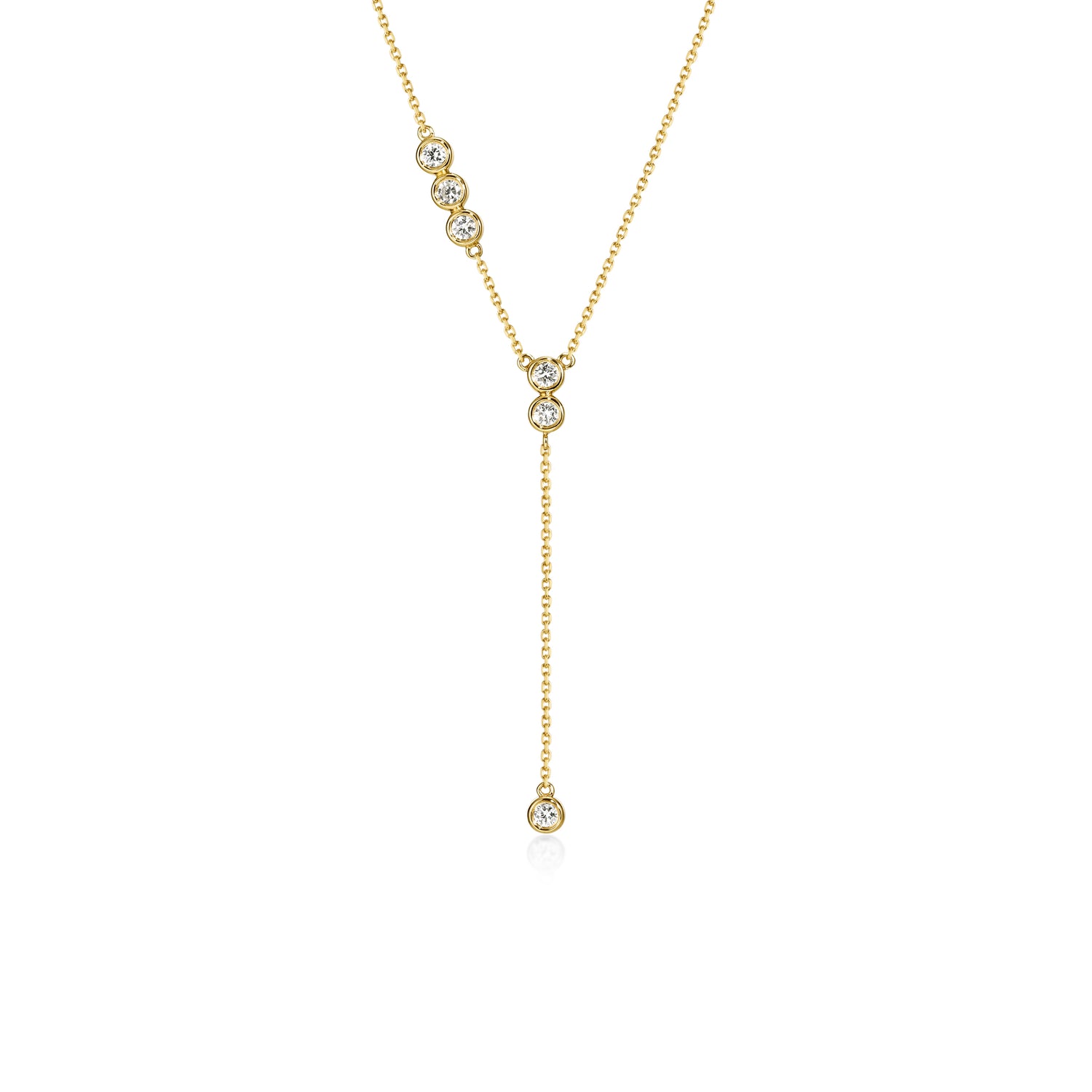 Fave view Cascade bezel-set round Diamond Lariat Necklace in 14k/18k Yellow Gold | Celina | Elora