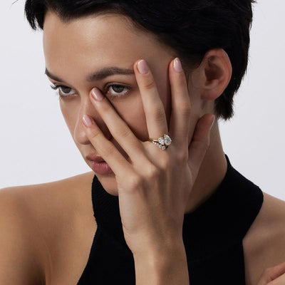 Face view of Avery-Pear Cut Lab Grown Diamond Ring in 14k/18k Yellow Gold