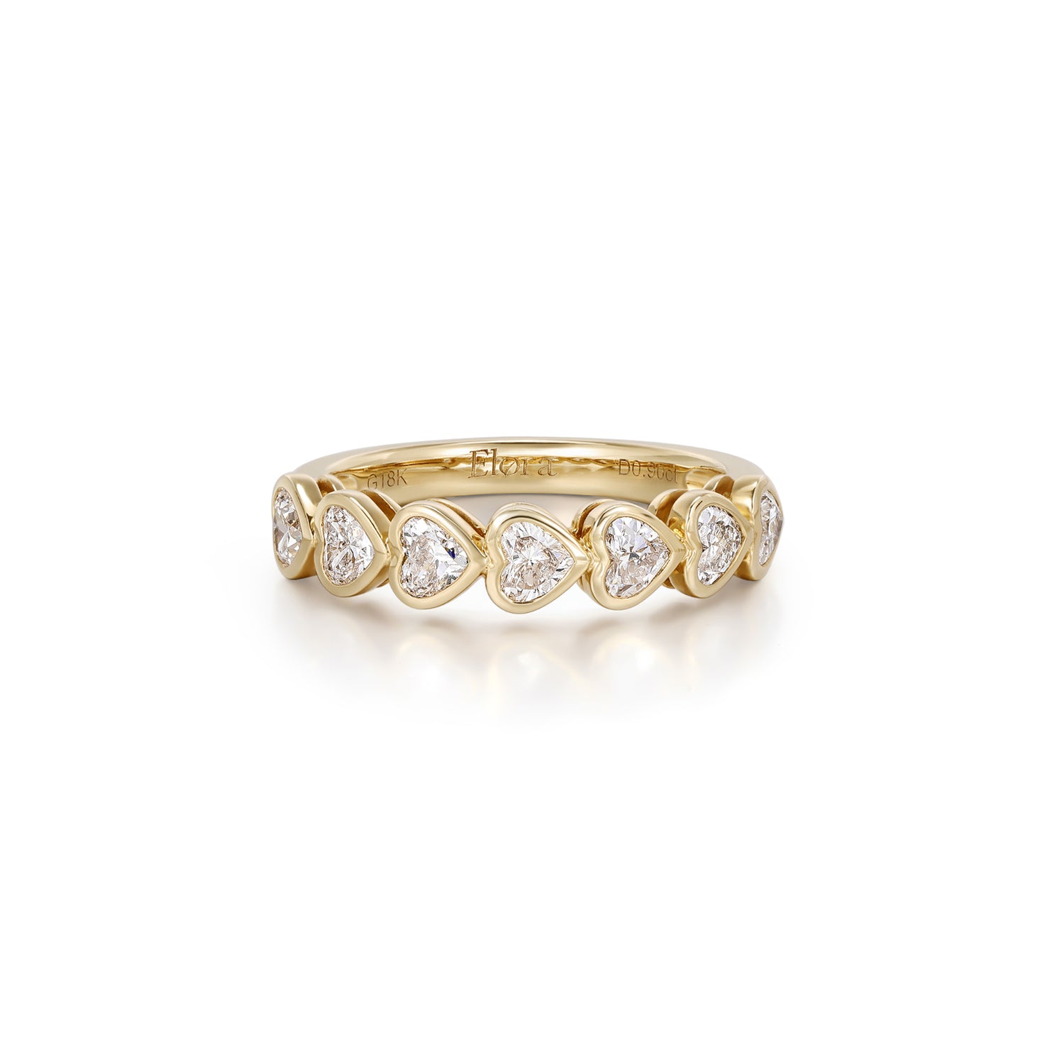 Front View 0.90ctw Heart Cut Lab-Grown Diamond Bezel set Eternity Band in 14K/18K Gold | Hope | Elora