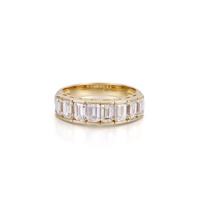 Front View 2.26ctw Emerald Cut Lab-Grown Channel-set Diamond Eternity Band in 14K/18K Gold | Elloit | Elora