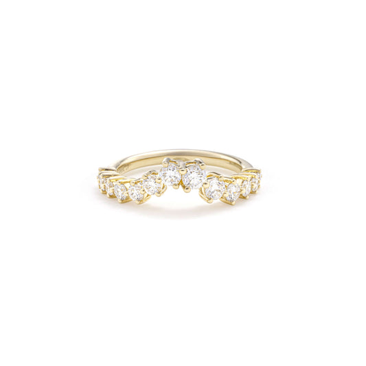 Front View Curved Round Cut Lab Grown Diamond Band in 14K yellow gold