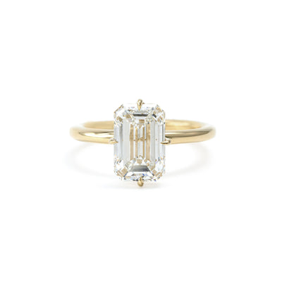 Front View Emerald Cut Lab Grown Diamond Engagement Ring with Classic Solitaire Style in 14K Gold