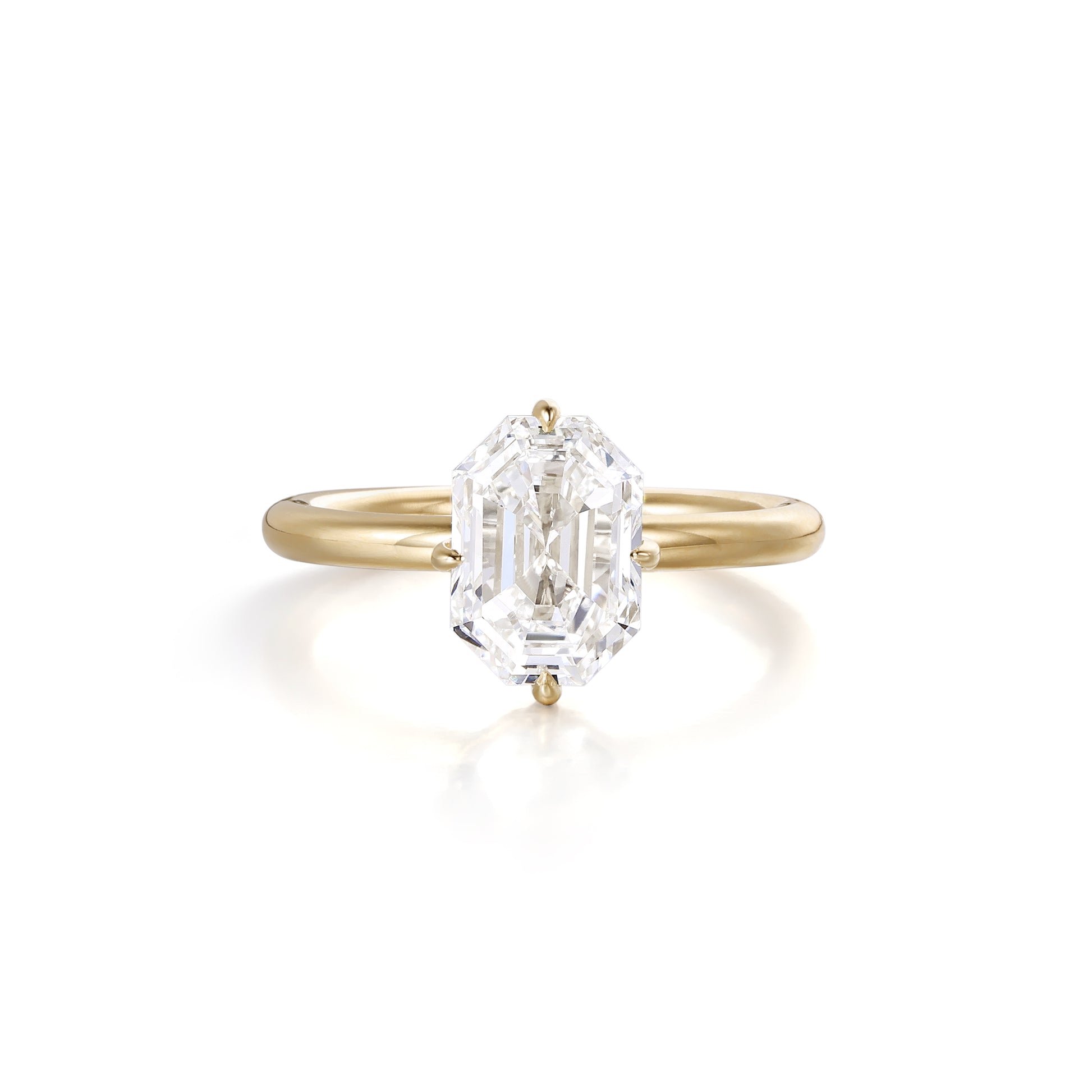 Front View Emerald Cut Lab Grown Diamond Solitaire Ring in four-prong setting