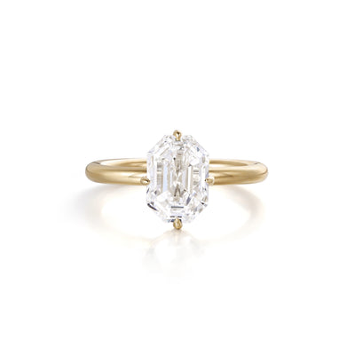 Front View Emerald Cut Lab Grown Diamond Solitaire Ring in four-prong setting