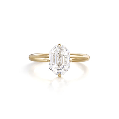 Front View Emerald Cut Lab Grown Diamond Solitaire Ring in four-prong setting