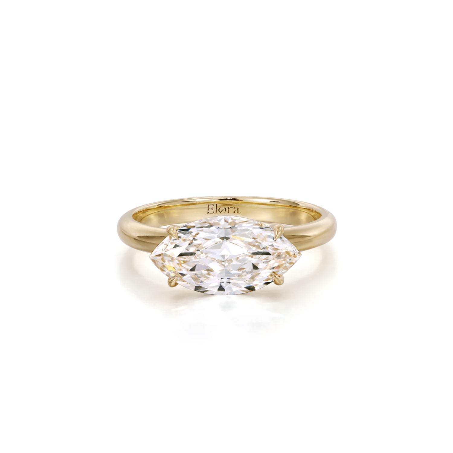 Front View Marquise Cut Lab-Grown Diamond East West Engagement Ring in 14K/18K Gold | Marina | Elora