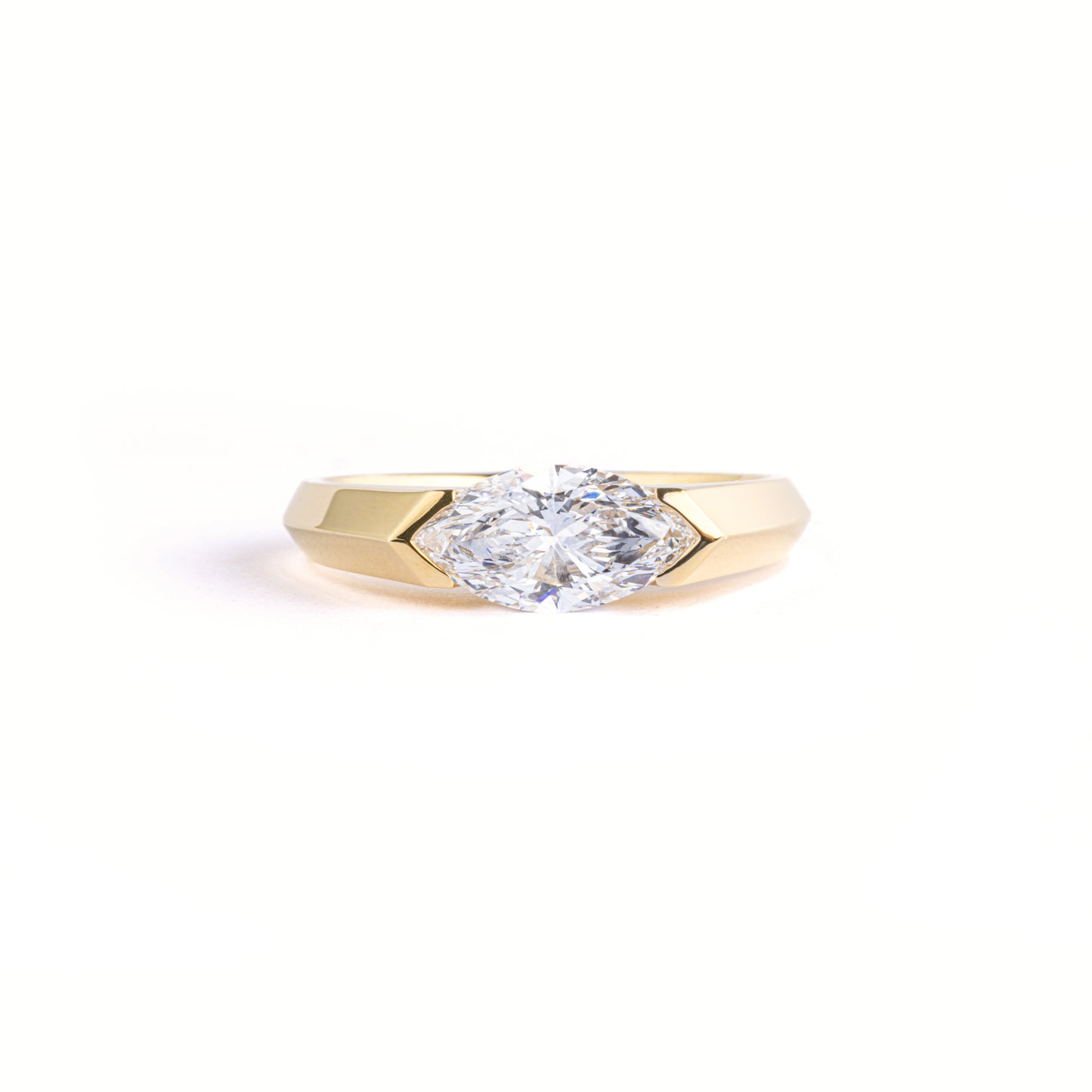 Front View Marquise Cut Lab Grown Diamond East West Engagement Ring in 14K/18K Gold