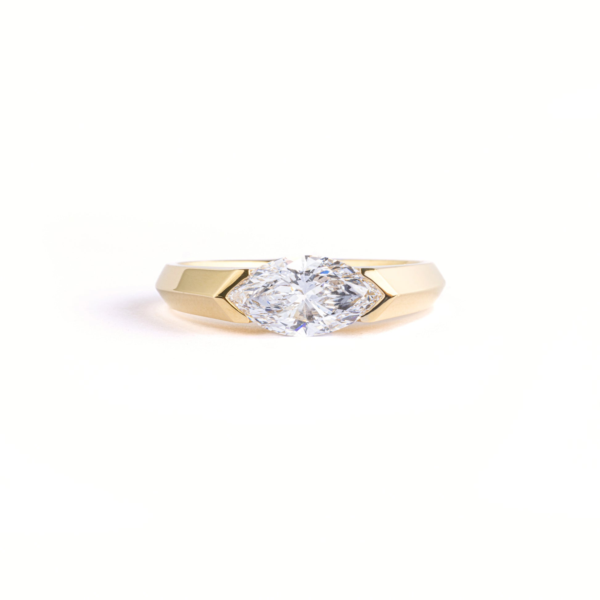 Front View Marquise Cut Lab Grown Diamond East West Engagement Ring in 14K/18K Gold