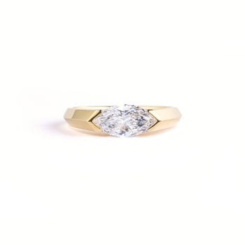 Front View Marquise Cut Lab Grown Diamond East West Engagement Ring in 14K/18K Gold