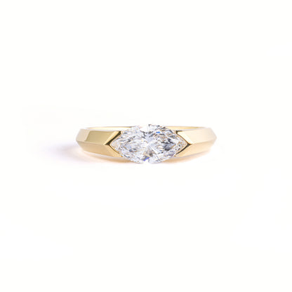 Front View Marquise Cut Lab Grown Diamond East West Engagement Ring in 14K/18K Gold