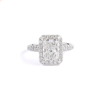 Front View Pavé-set Radiant Cut Lab Grown Diamond Halo Engagement Ring in platinum