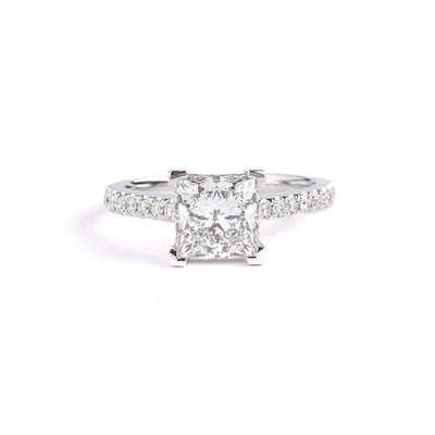 Front View Princess Cut Lab Grown Diamond Engagement Ring in Pavé-set platinum
