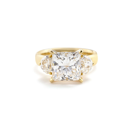 Front View Princess Cut Lab Grown Diamond Three-Stone Ring, Engagement Ring