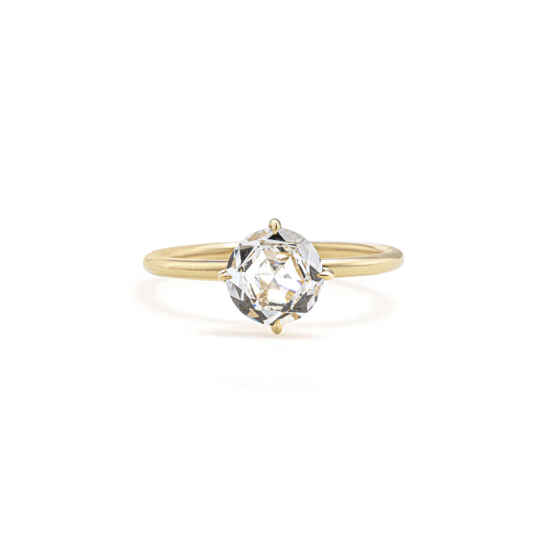 Front View Round Rose-cut Lab Grown Diamond Solitaire Engagement Ring in 14K Gold