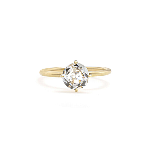 Front View Round Rose-cut Lab Grown Diamond Solitaire Engagement Ring in 14K Gold