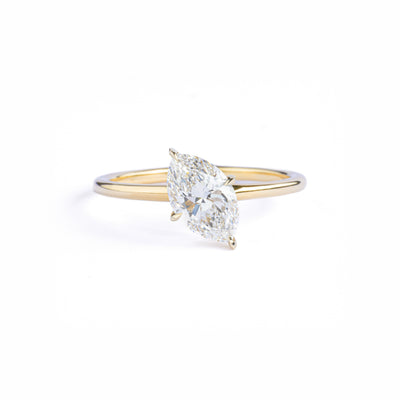Front View Tilted Marquise Cut Lab Grown Diamond Engagement Ring in 14/18K Gold