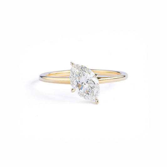 Front View Tilted Marquise Cut Lab Grown Diamond Engagement Ring in 14/18K Gold