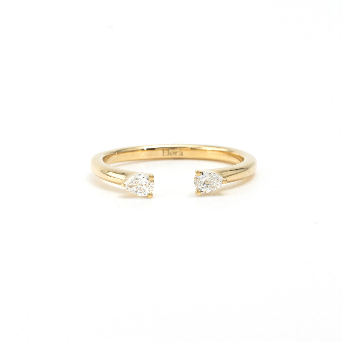 Front open-band view of Ida pear cut lab diamond ring in 14K yellow gold