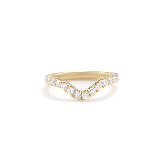 Front view Anya Chevron-shaped 14K gold diamond stacking band with pavé setting