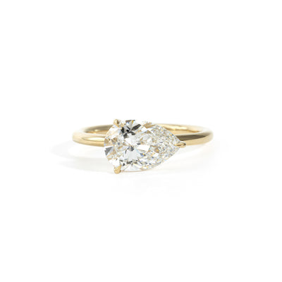 Front view East-West Pear Cut Lab Grown Diamond Engagement Ring in 14K Gold