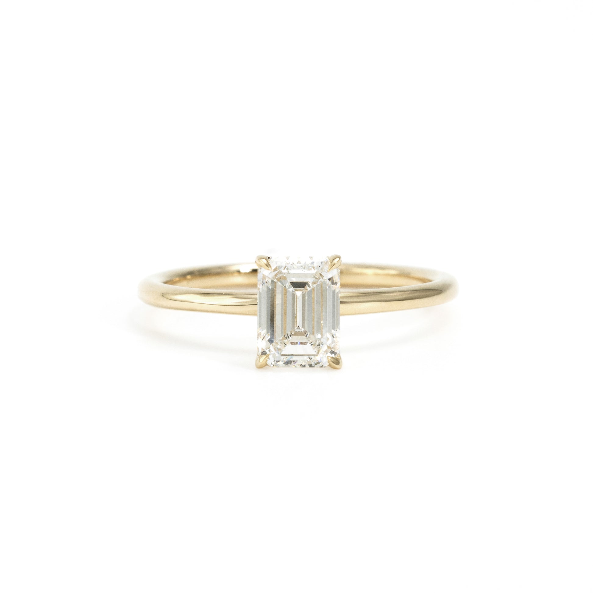 Front view Emerald Cut Lab Grown Diamond Solitaire Engagement Ring in 14K Gold