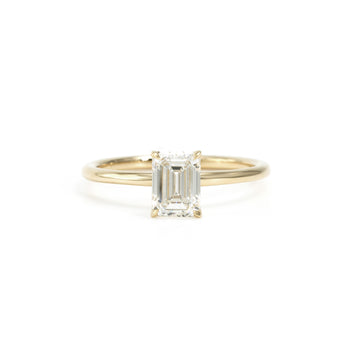 Front view Emerald Cut Lab Grown Diamond Solitaire Engagement Ring in 14K Gold