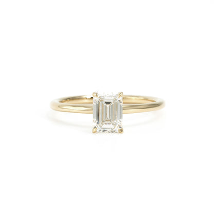 Front view Emerald Cut Lab Grown Diamond Solitaire Engagement Ring in 14K Gold
