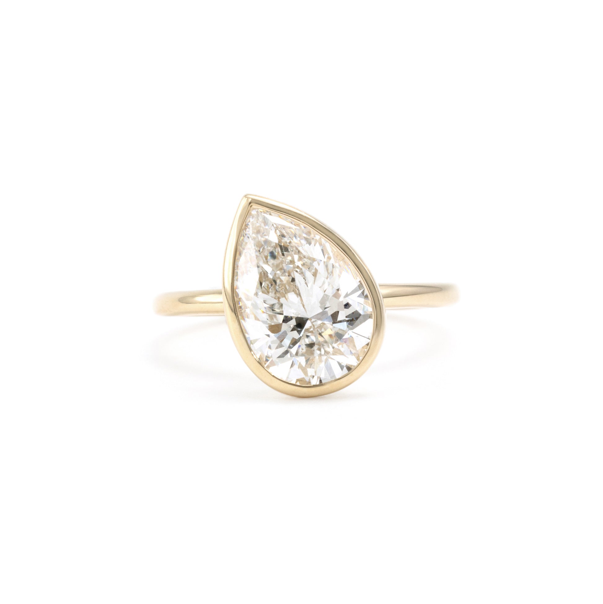 Front view Sofia Tilted Pear Cut Lab Grown Diamond Bezel Engagement Ring