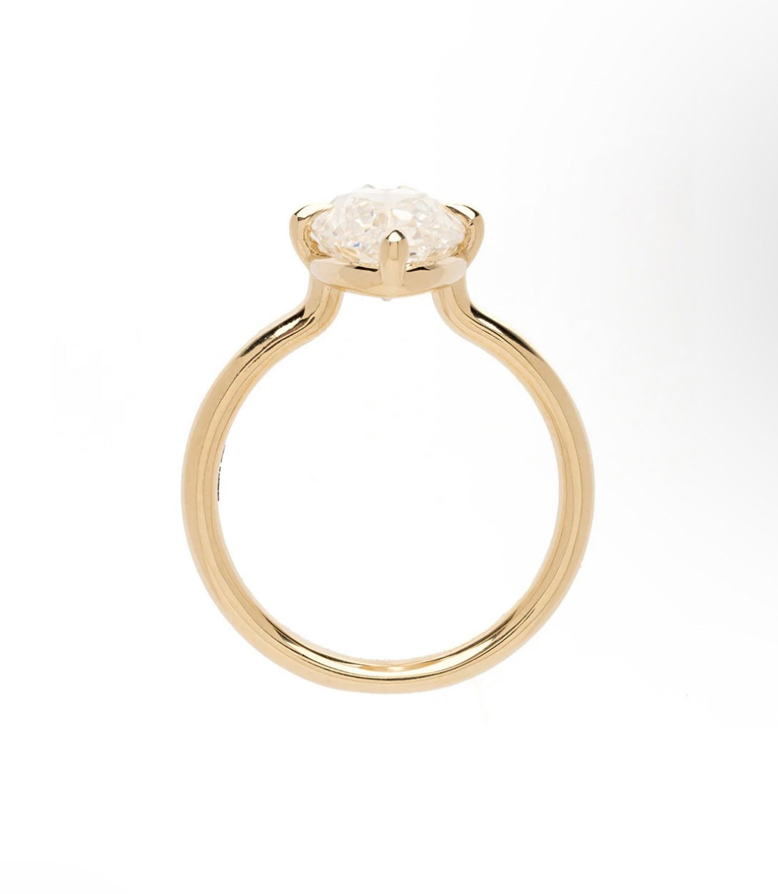 Custom Oval Cut Diamond Ring Setting in 14K yellow gold with a clean halo-free design.