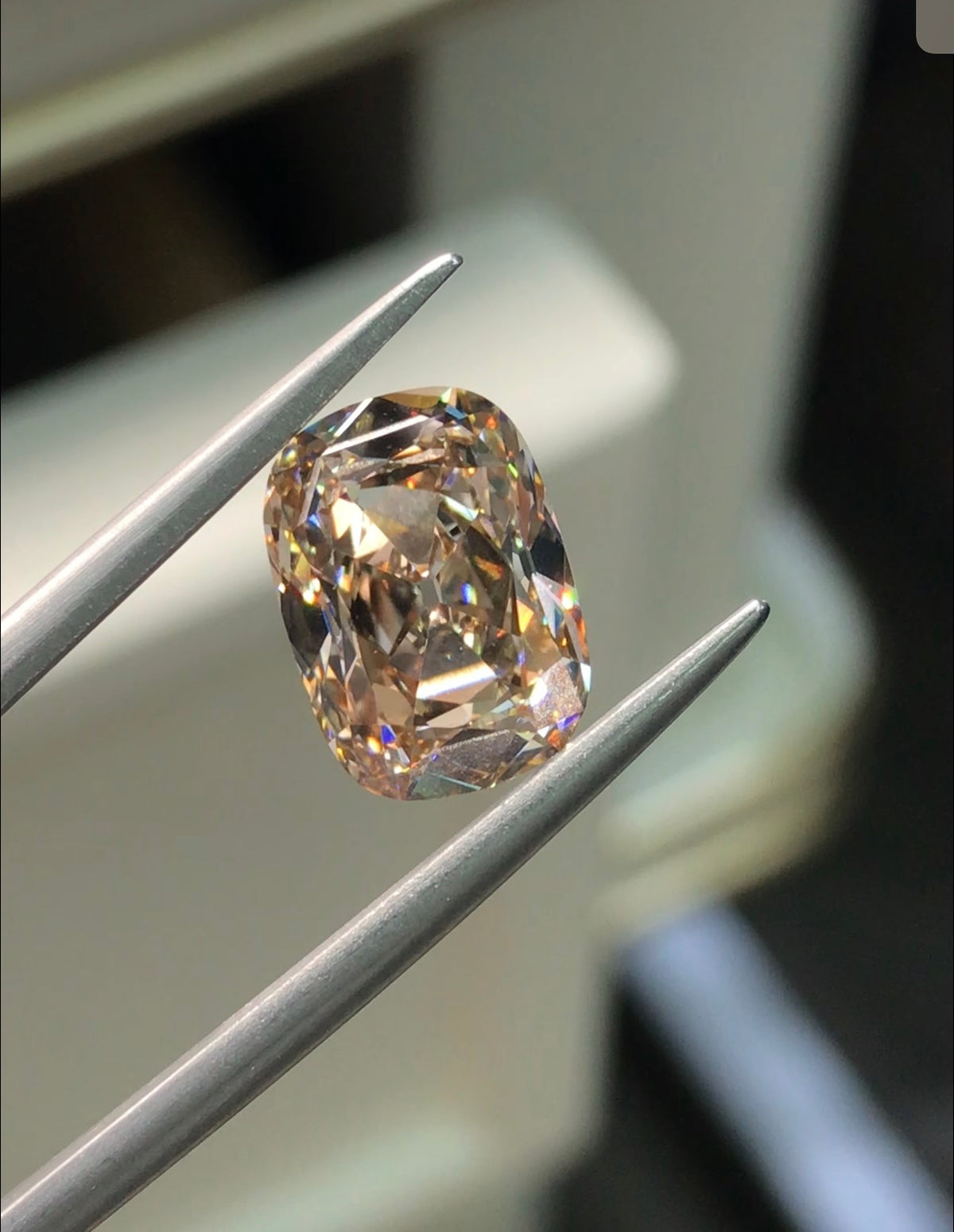 3.67ct champagne old mine cushion cut lab grown Diamond