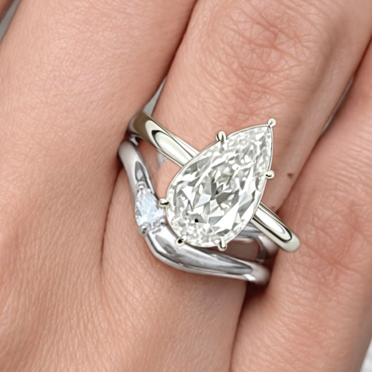 Custom Order Deposit- 4ct Pear Cut Lab Diamond Ring And Wedding Band