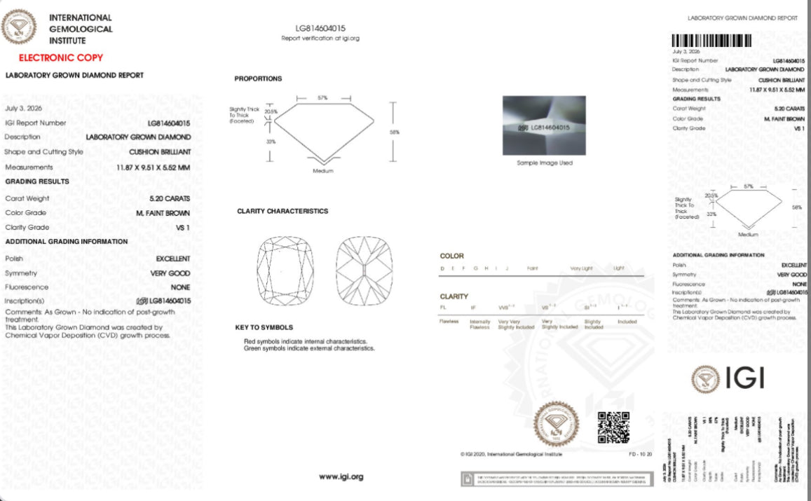 Custom Order Deposit - 5.2ct Cushion Cut Lab Champagne Diamond Ring