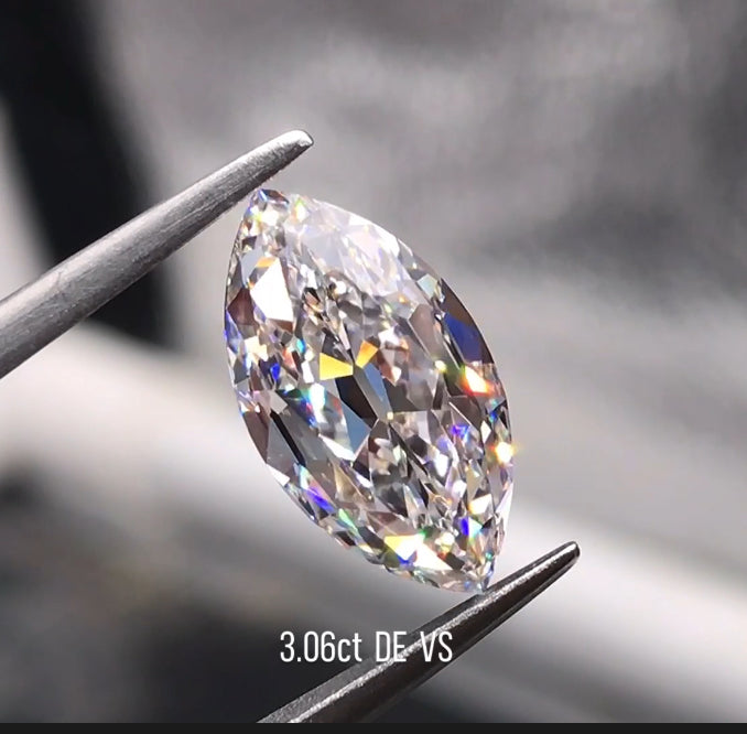 Custom Order Deposit- 3ct Old Mine Marquise Cut Lab Diamond Ring