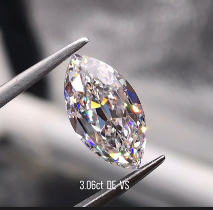 Custom Order Deposit- 3ct Old Mine Marquise Cut Lab Diamond Ring