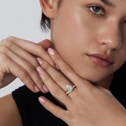 Hannah Pear Cut Lab Grown Diamond Ring stacked with a contour band