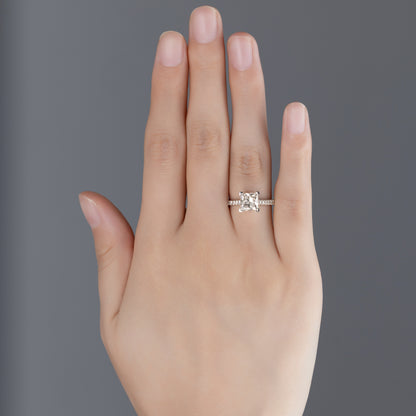 Heidi Princess Cut Pavé Lab Grown Diamond Engagement Ring in platinum on ring finger