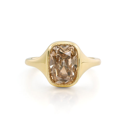 Custom Order Deposit- 3.32ct Oval Cut Lab Champagne Diamond Ring in 14k yellow gold setting with elongated cushion cut diamond.