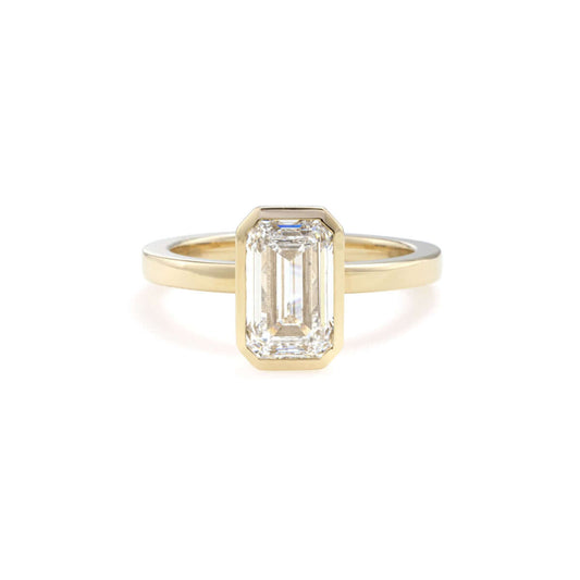 Custom Order-Aurora-Emerald Cut Lab Grown Diamond Ring with elegant octagonal design and polished gold band.