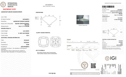 Custom Order Deposit - 2.64ct Cushion Cut Lab champagne Diamond Ring