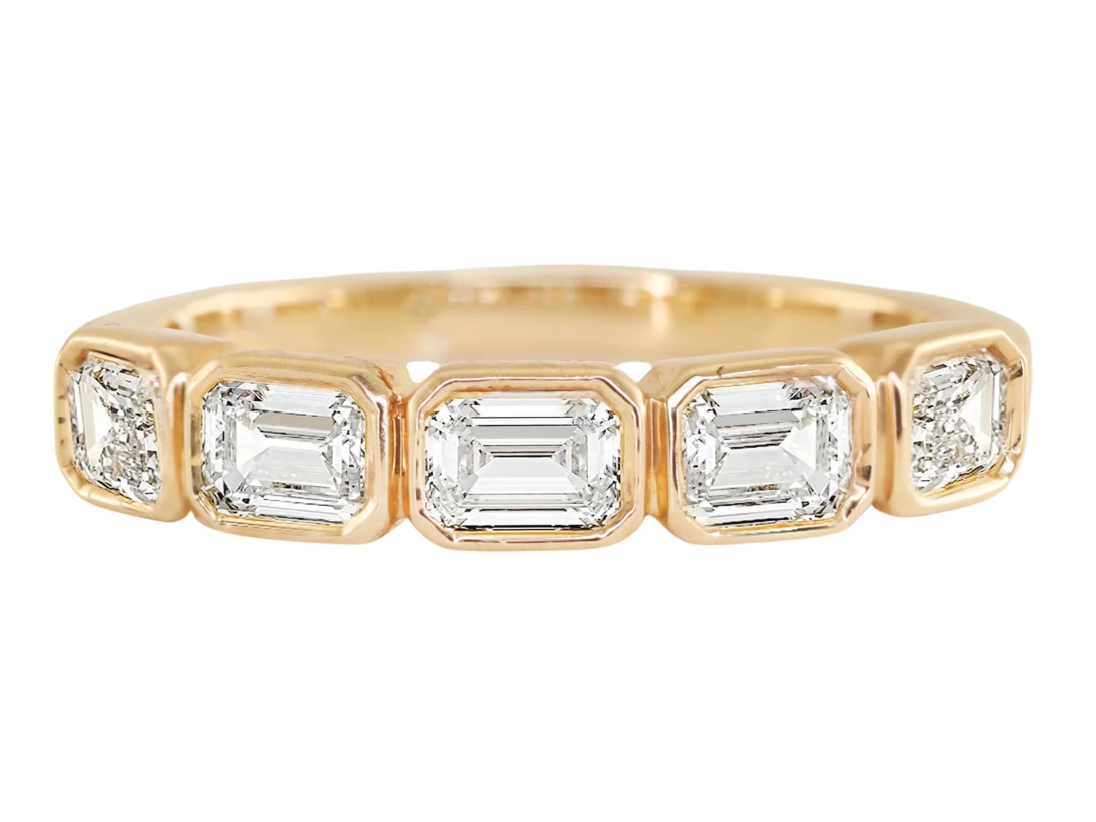 Custom Order Deposit - 4ct Emerald Cut Lab Grown Diamond Ring Set featuring five emerald cut diamonds in a gold setting.