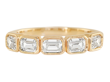 Custom Order Deposit - 4ct Emerald Cut Lab Grown Diamond Ring Set featuring five emerald cut diamonds in a gold setting.