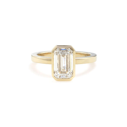 Custom Order Deposit - 4ct Emerald Cut Lab Grown Diamond Ring Set in 14k gold bezel setting.