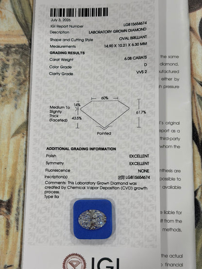 Custom Order Deposit - 6ct Oval Cut Lab Diamond Setting