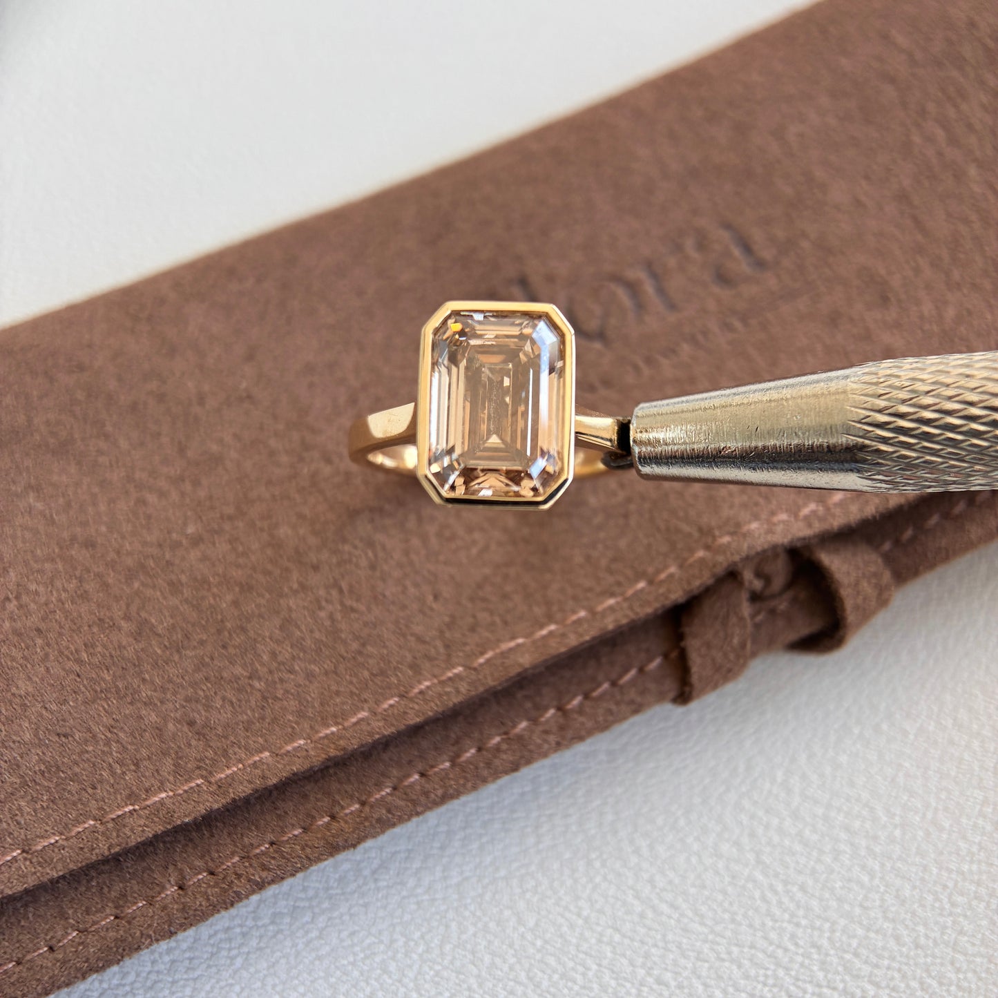 Elise-4.13ct Champagne Emerald Cut Lab Grown Diamond Ring
